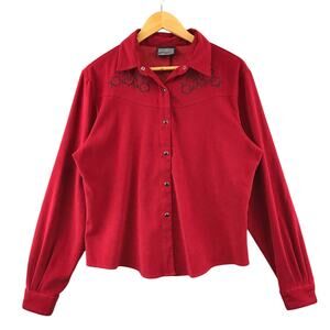 Rough Rider Womens M Long Sleeve Western Snap Front Shirt Red